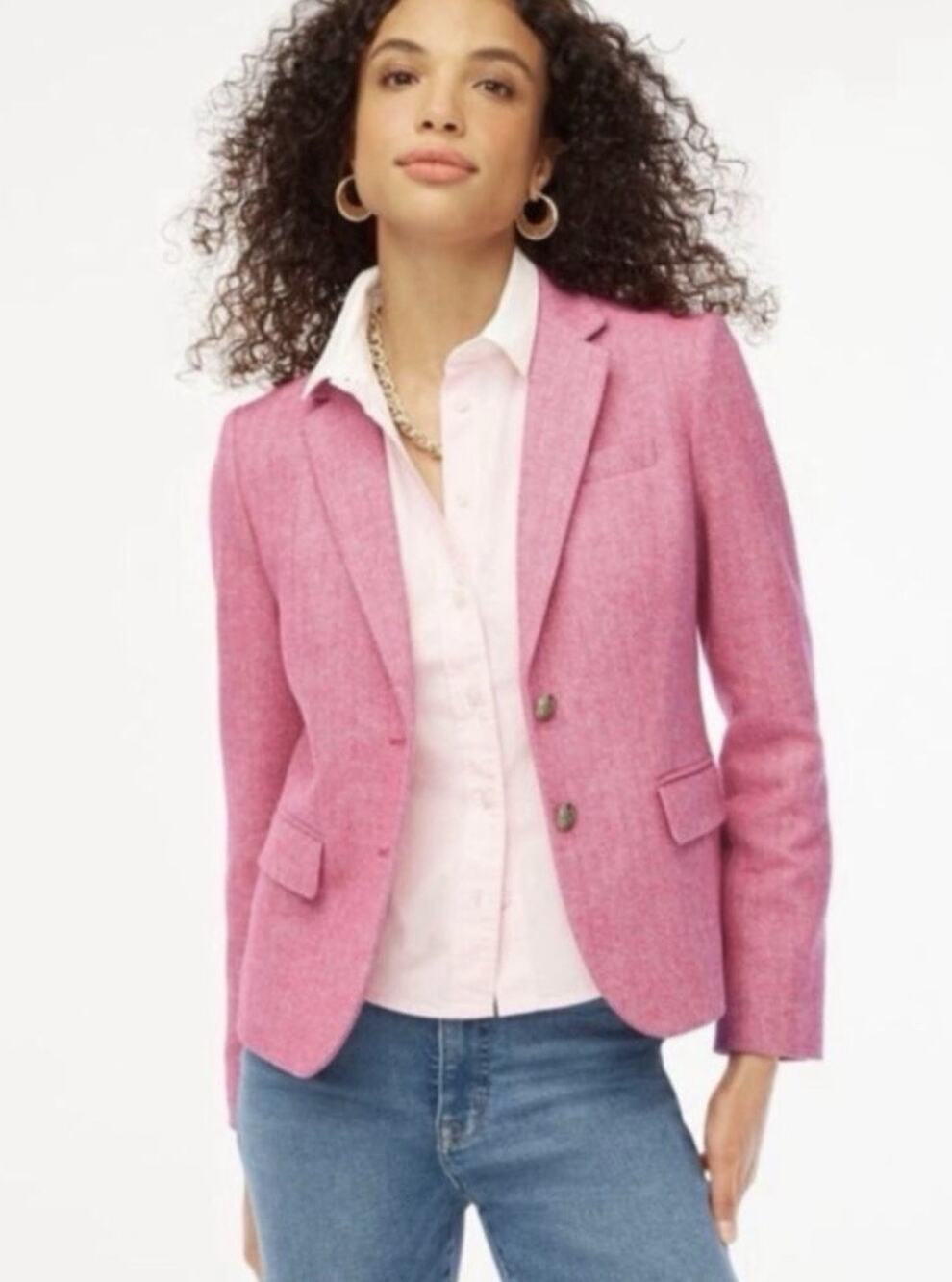 NWT J. Crew Herringbone Schoolboy Blazer in Pink w/ Gold Tone Buttons Size 2